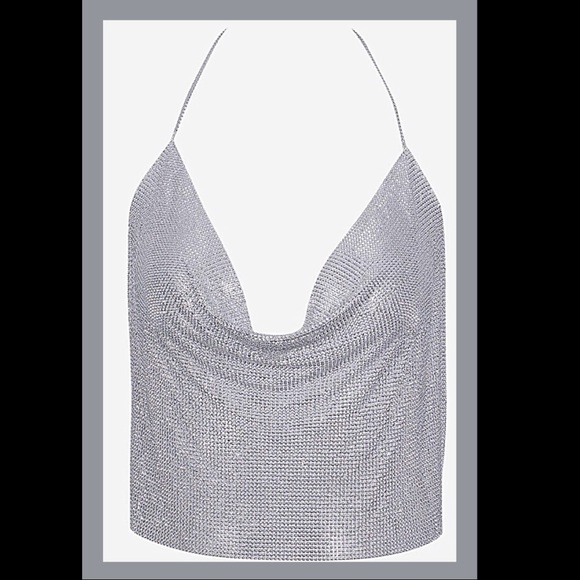 Silver Metal Rhinestone Backless Crop Top Rave NWT - Picture 4 of 9